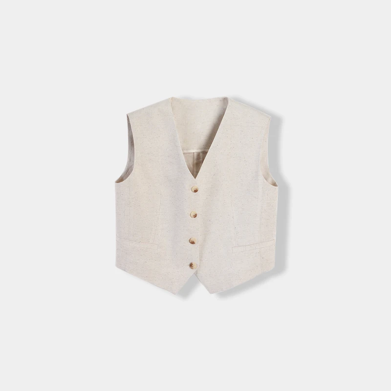 ROW松弛感进口亚麻老钱风极简显高百搭马甲25A1094