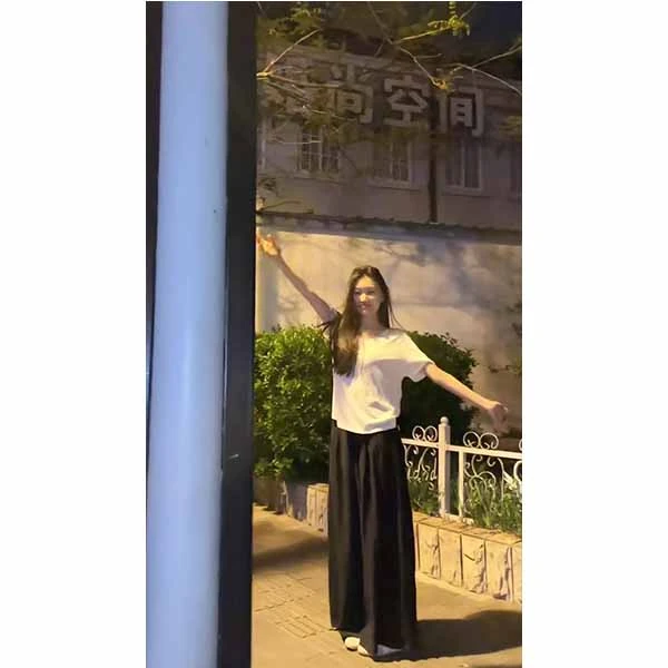 白色V领正肩套头短袖T基础款慵懒风宽松休闲显瘦打底上衣长裤套装