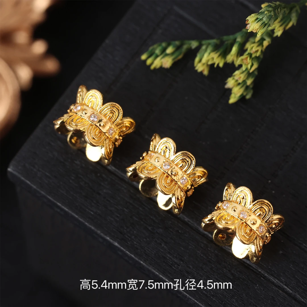 【来福工厂】18k金豪镶爆闪双头莲花托卡环隔珠配饰配件