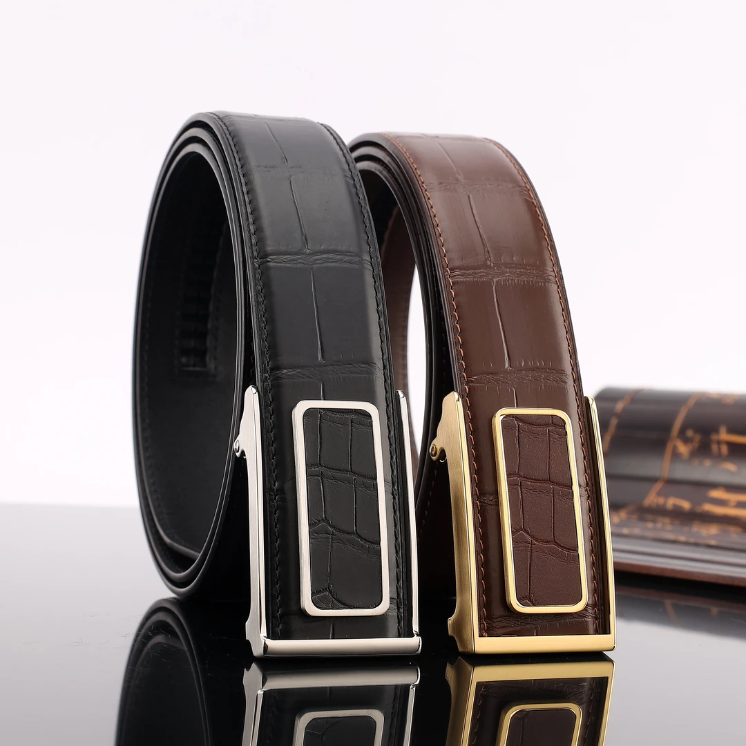 3.8真鳄鱼皮自动扣皮带+不锈钢自动扣