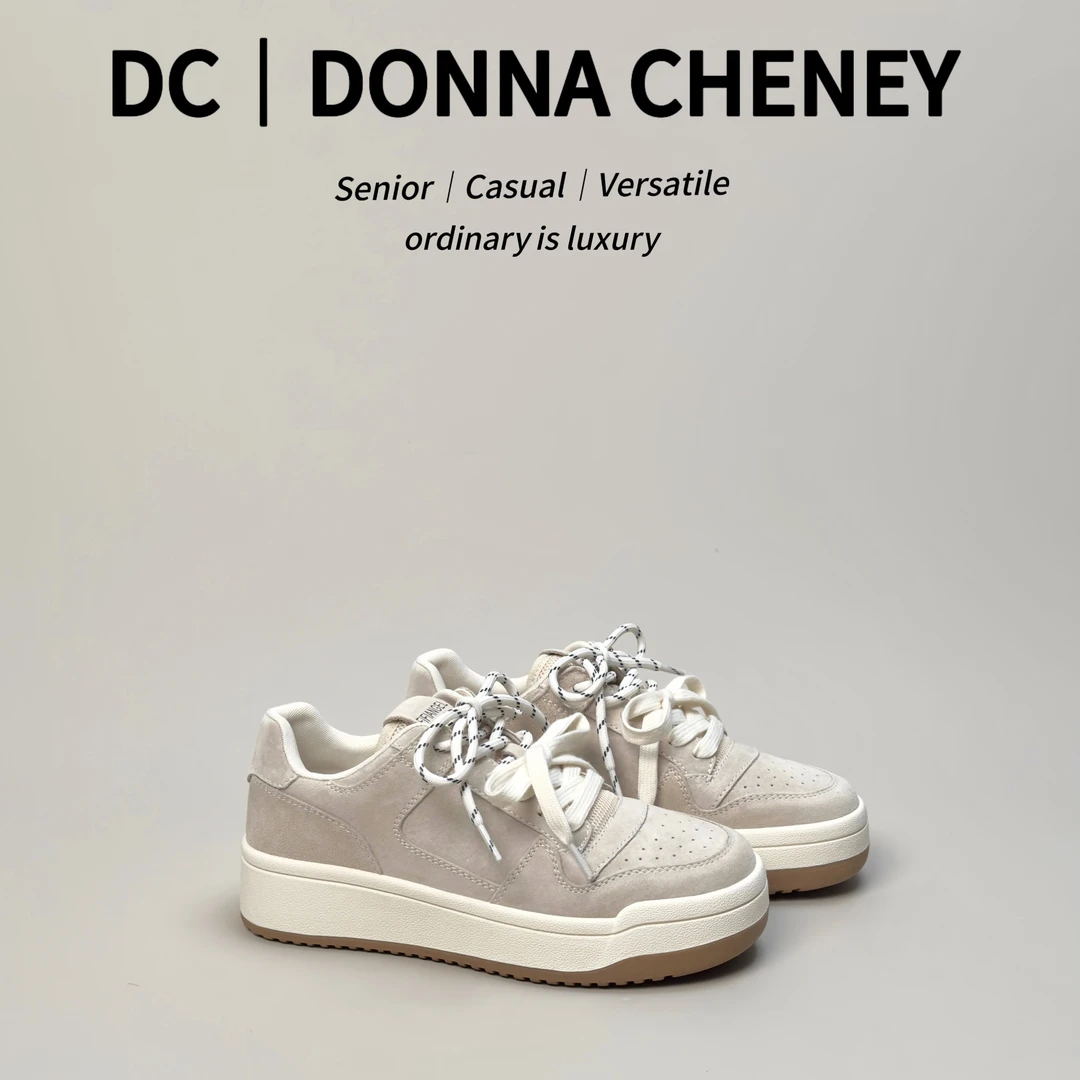 DONNACHENEY2025年春款真皮芒果休闲鞋拼色双鞋带厚底小白鞋板鞋