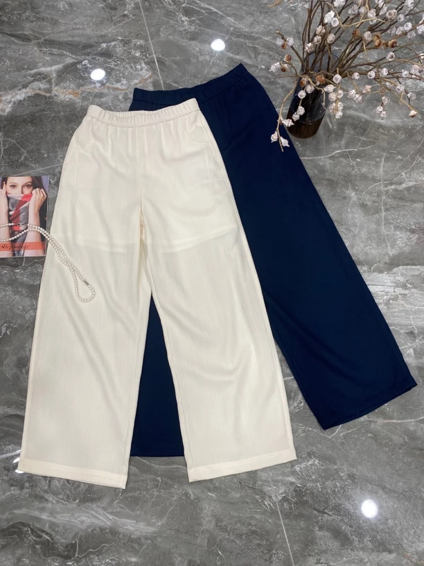 2025夏季新款时尚百搭气质显瘦松紧腰直筒休闲裤
