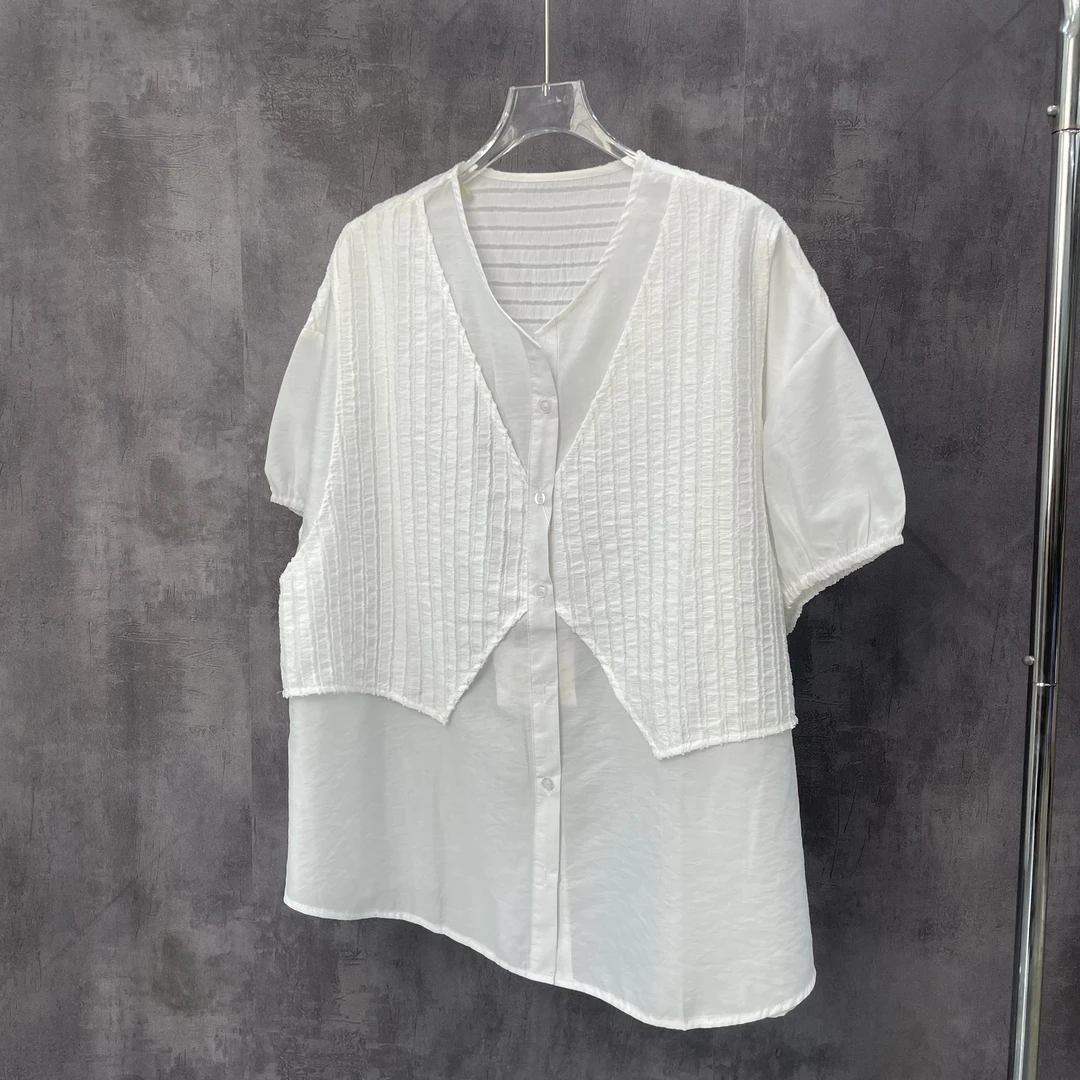 月月推荐 /520 夏季新款女装宽松型女假两件衬衫洋气休闲百搭时尚