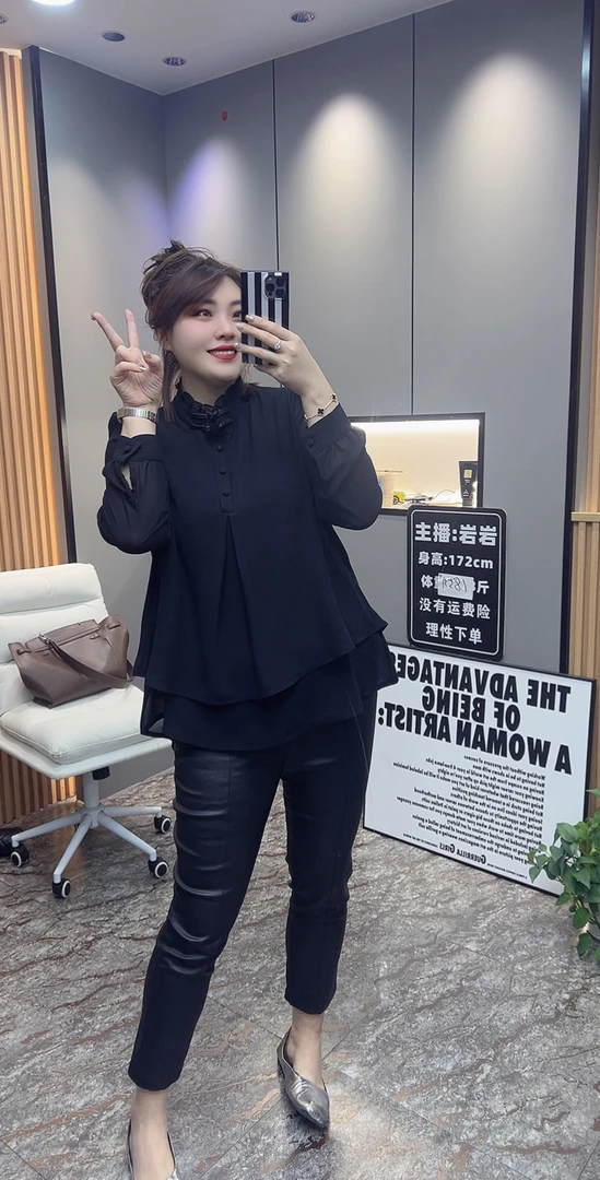 岩岩家双层纱显瘦女上衣1313款