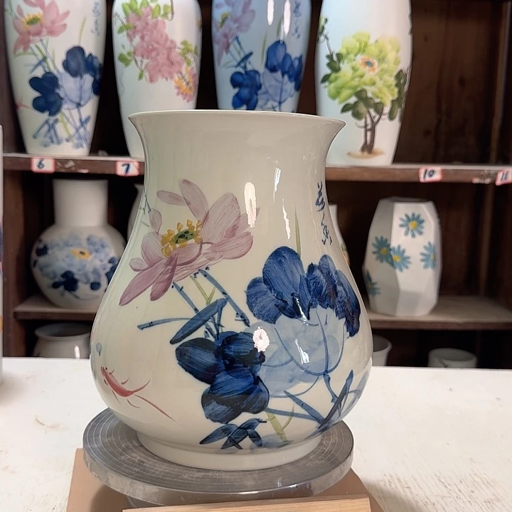 瓶高26口18.5青花荷花新款新款陶瓷陶瓷