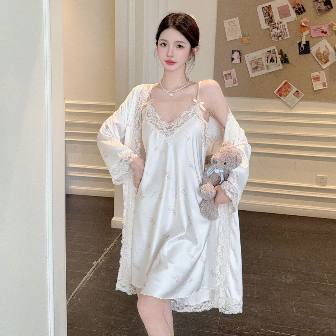 甜美吊带字母中长款夏季薄款睡裙不褪色蕾丝冰雪丝无袖裙纯欲温柔