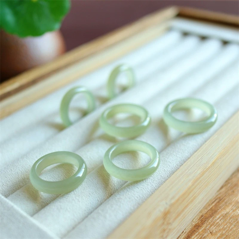 天然和田玉冰晴水戒指素圈指环戒圈扳指葡萄肉青白玉晴白男女礼物