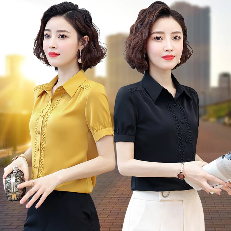 绸缎面衬衫女短袖夏季新款职业气质洋气白色百搭衬衣时尚纯色上衣