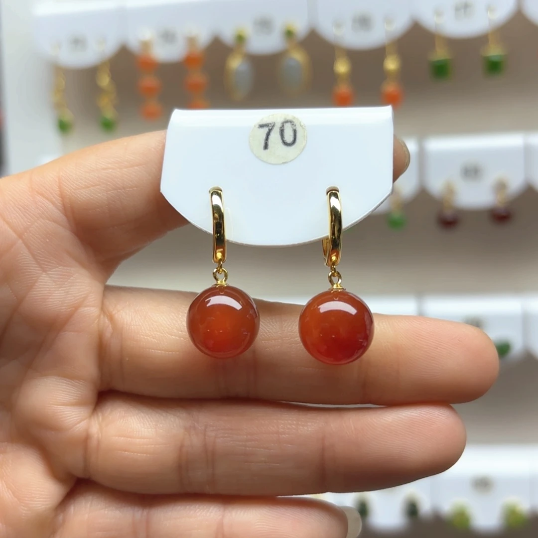 玛瑙/玉髓耳饰银S925镶嵌