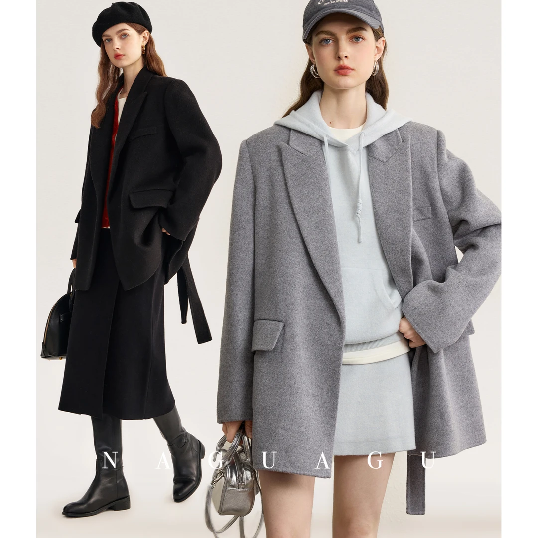 爆款返场 南韩西装大衣 ~羊毛驼绒戗驳领正肩外套短毛呢外套