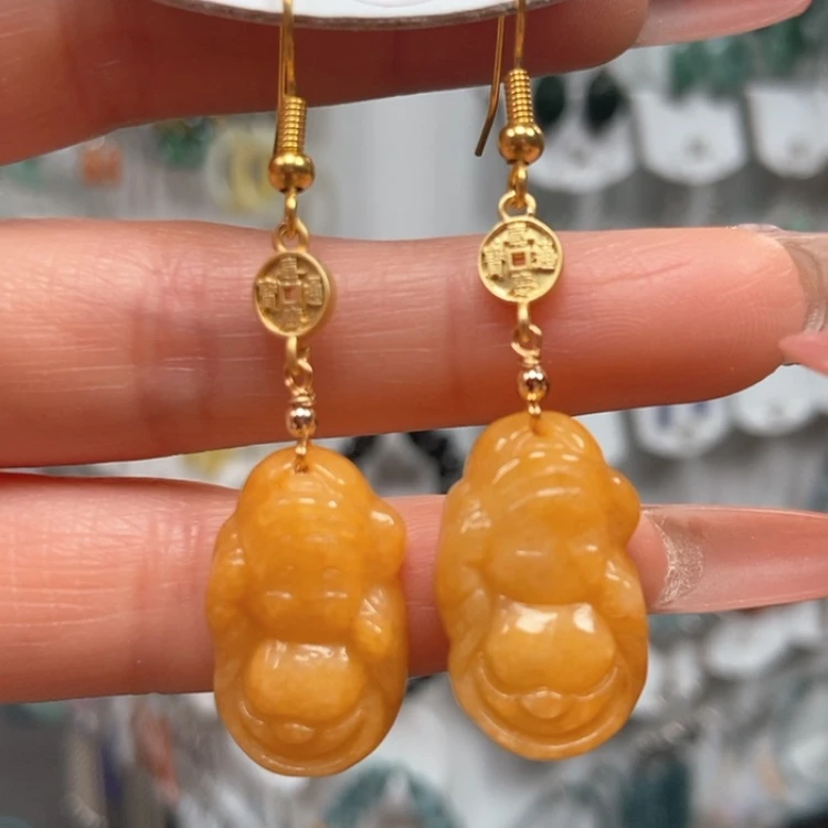 【闪购商品】翡翠耳饰银S925镀金镶嵌优化