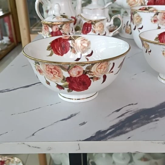 新疆西藏拍10个包邮金秋玫瑰手工拍金口径14厘米高7厘米汤饭碗