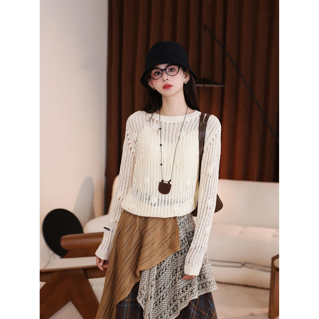 陈佳洁【流萤】百搭镂空休闲极简春秋文艺开衫针织衫J0325189