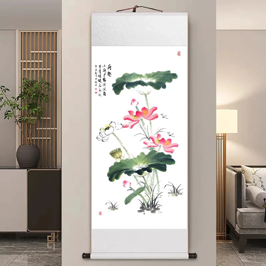 【现代高清微喷装饰画】荷趣（宽47，高140）