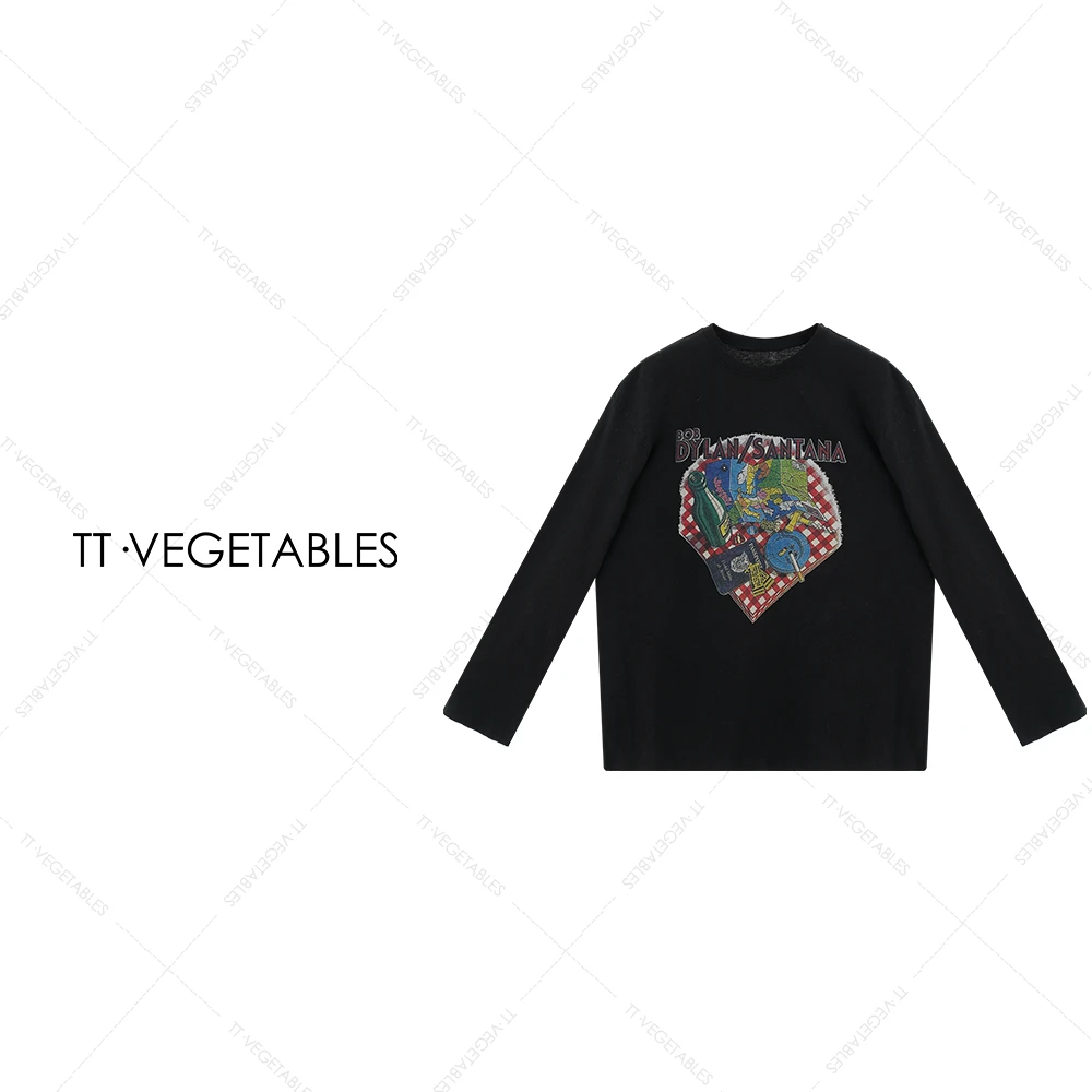 噢芬/小个子 【天羽】纯棉长袖圆领字母卡通印花T恤简约上衣522046