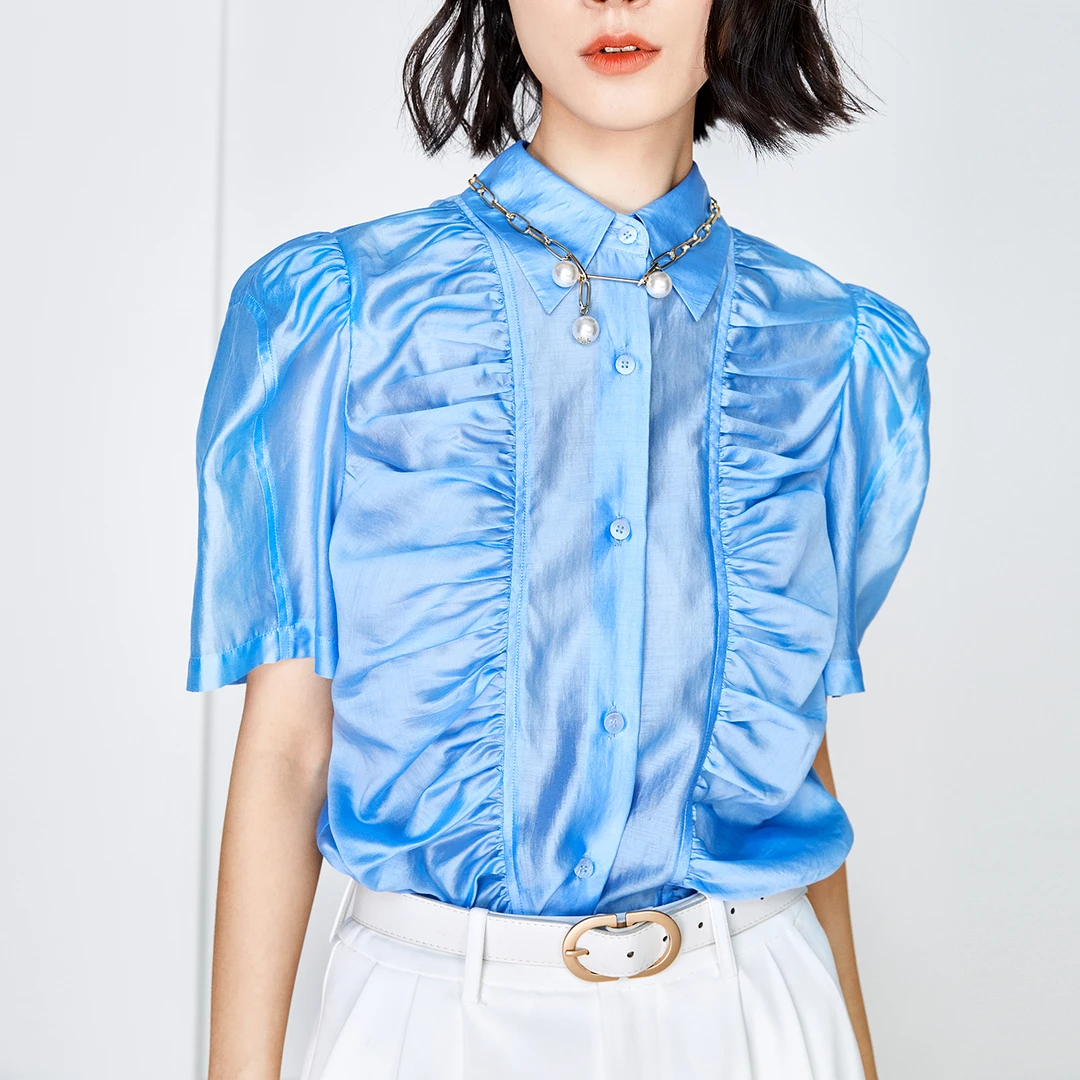茜舞衬衫女2025新款纯色上衣【22C371】