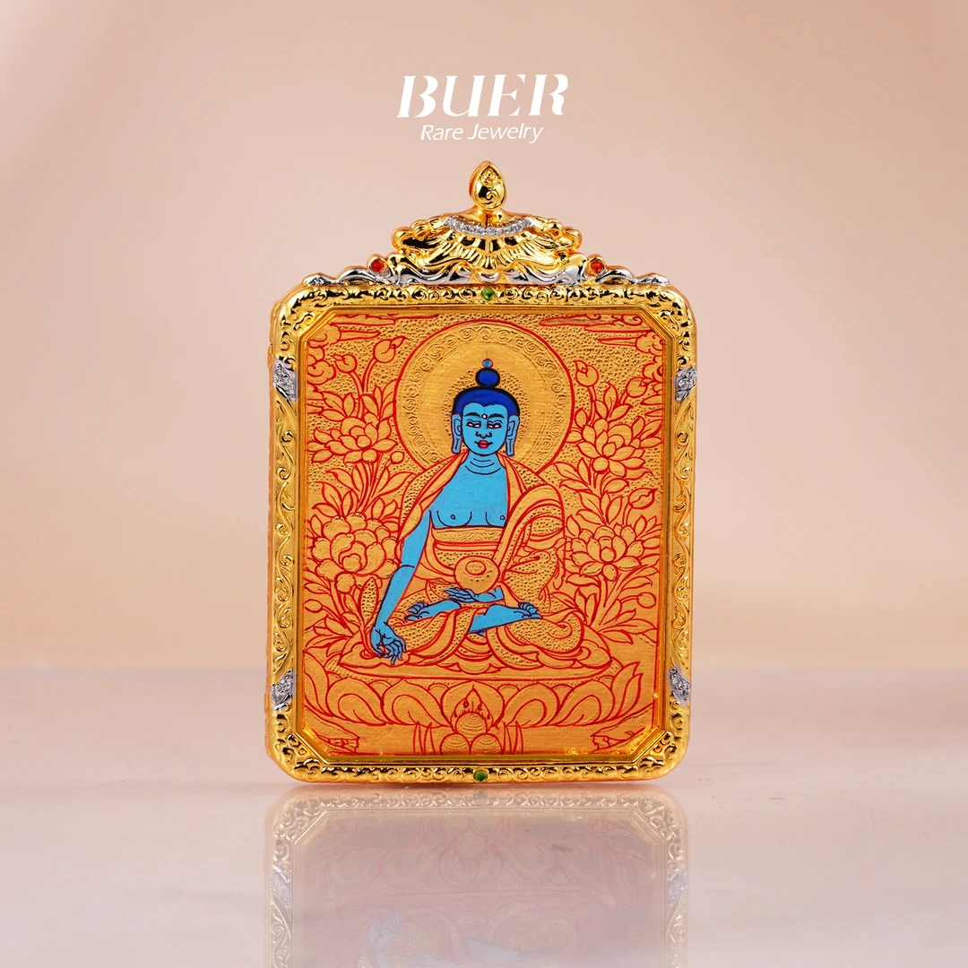 【不二】大师手绘唐卡·药师佛吊坠5*4cm