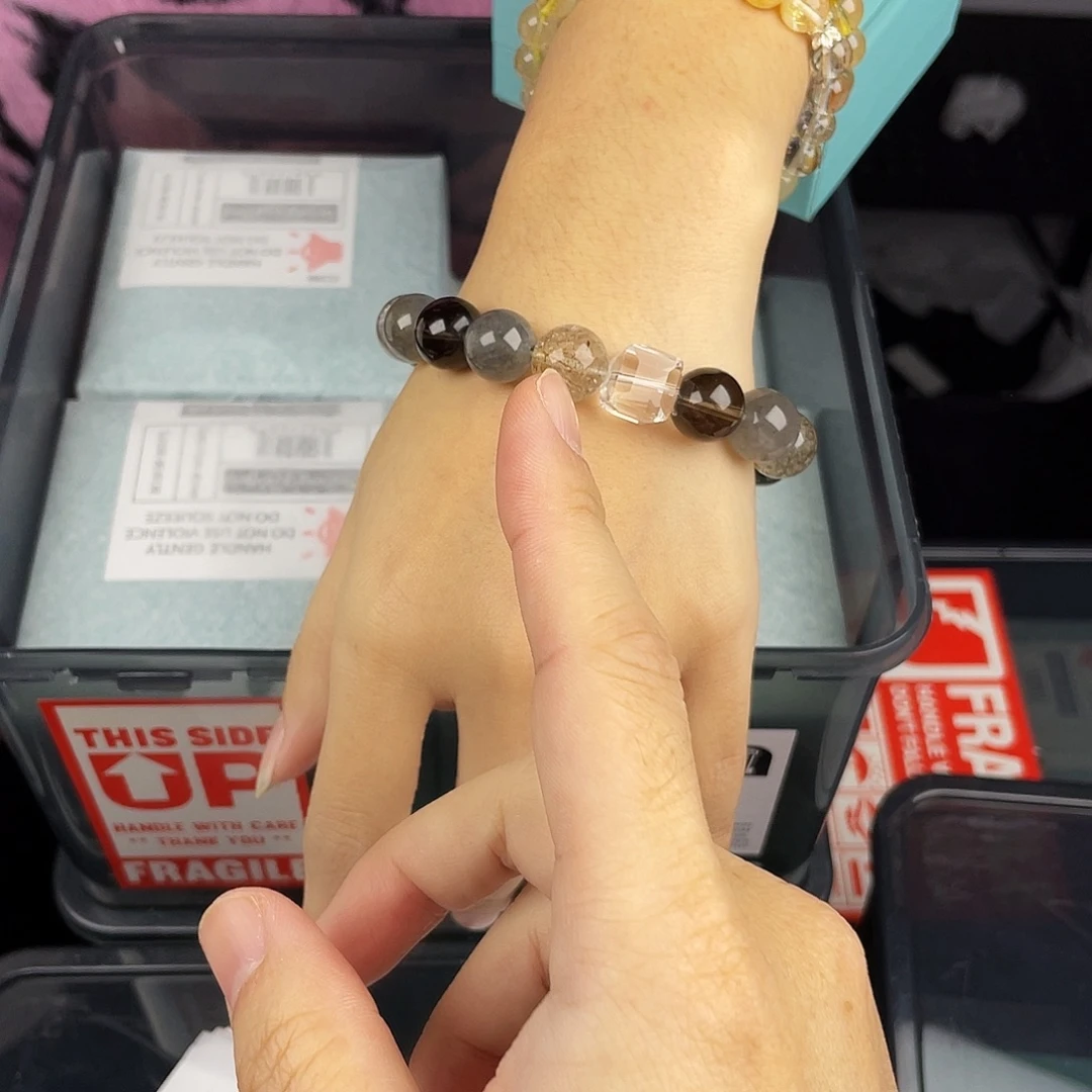 黄晶银S925镀金镶嵌手串