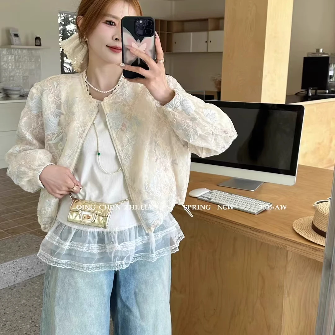 蕾丝提花防晒衣短外套女欧货2025春夏季新款宽松显瘦百搭夹克上衣