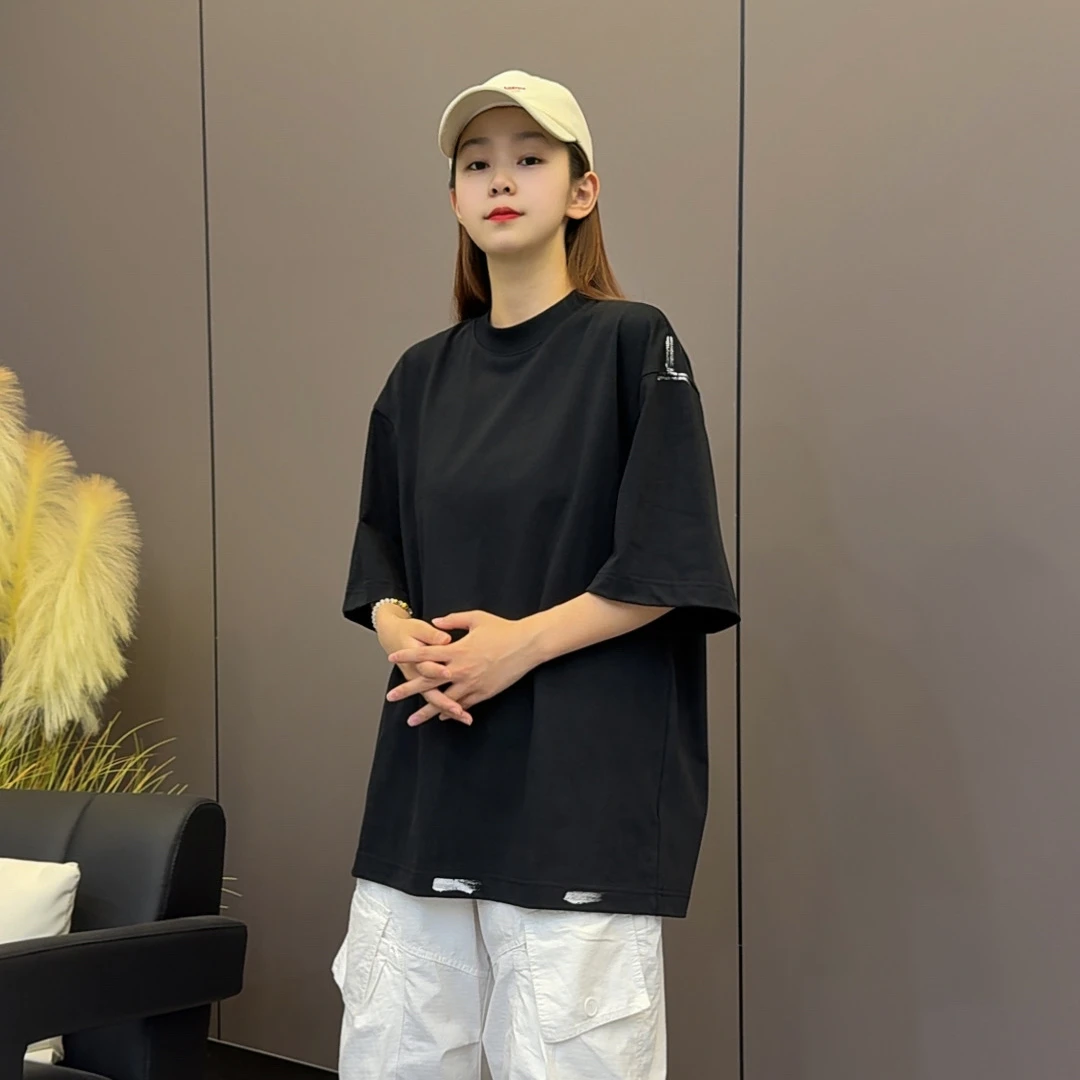 夏季280克重磅水洗漆面点缀半袖百搭情侣纯棉净版打底衫宽松T恤男