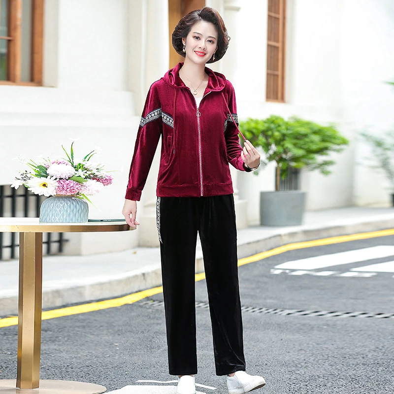 中年妈妈春装外套50岁中老年运动服套装春秋大码新款两件套洋气