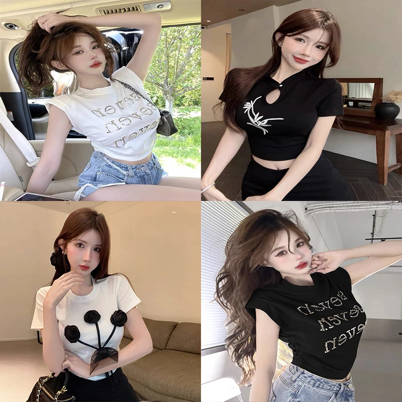 艺-高腰修身露脐辣妹短款小个子针织上衣百搭薄款显瘦韩