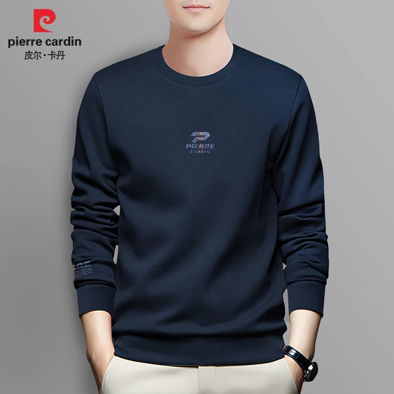 皮尔卡丹秋冬男装衣服加绒卫衣中年圆领保暖大码宽松衣服厚P80278