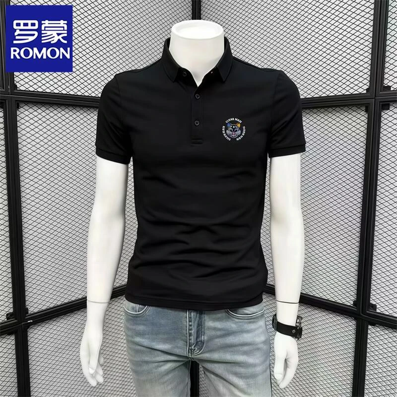 罗蒙春夏季新款修身polo衫男短袖t恤潮流上衣服2025休闲翻领大码T