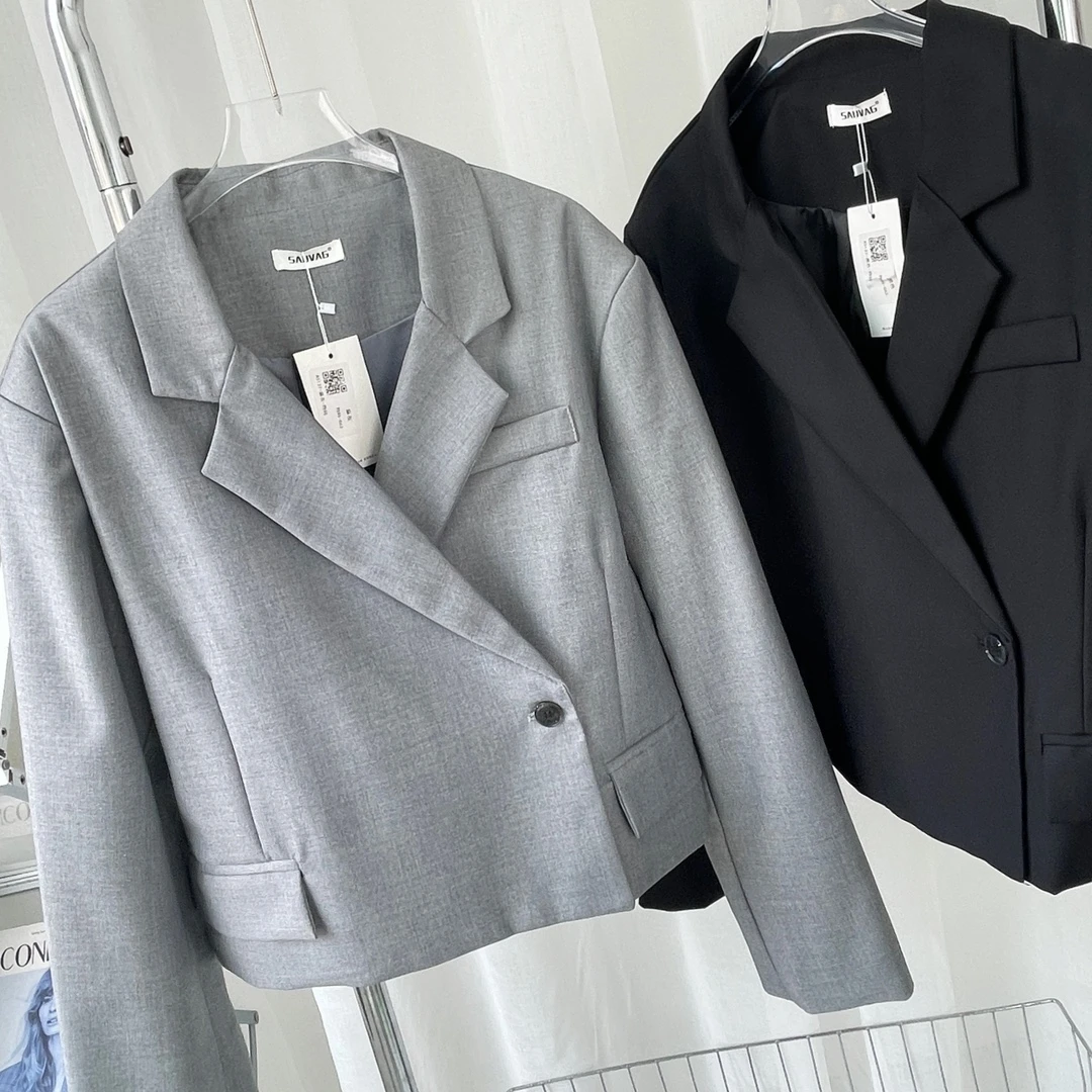 A5137国风西装小外套秋款韩版不对称设计