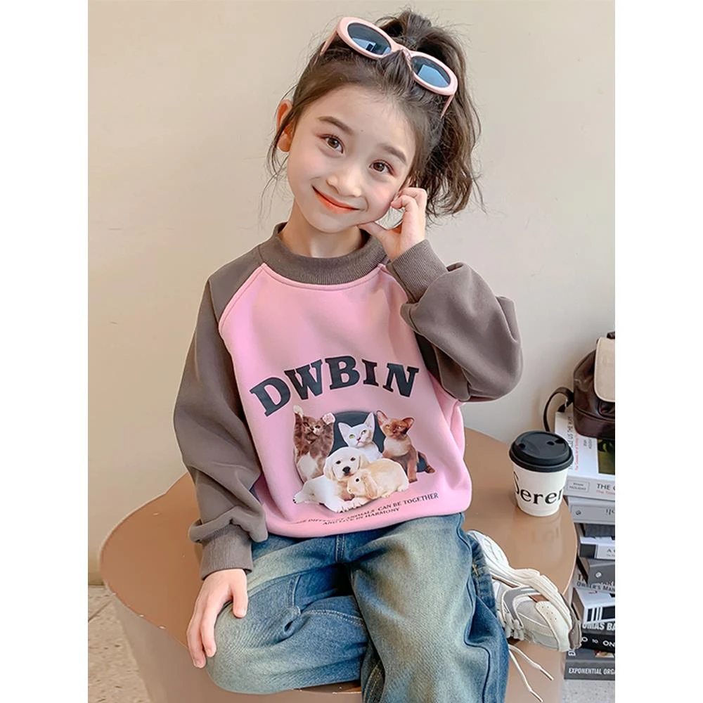 FAVMARTHA女童加绒卫衣秋冬季2025新款一体绒儿童装冬装女宝宝洋