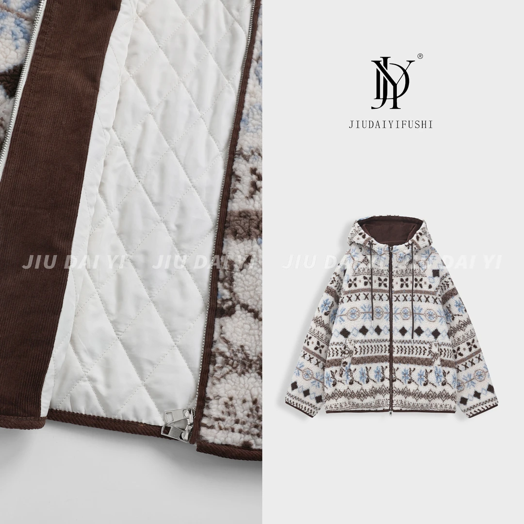 玖黛衣【费尔岛】冬季韩版加厚连帽圈圈毛百搭外套WTP47087