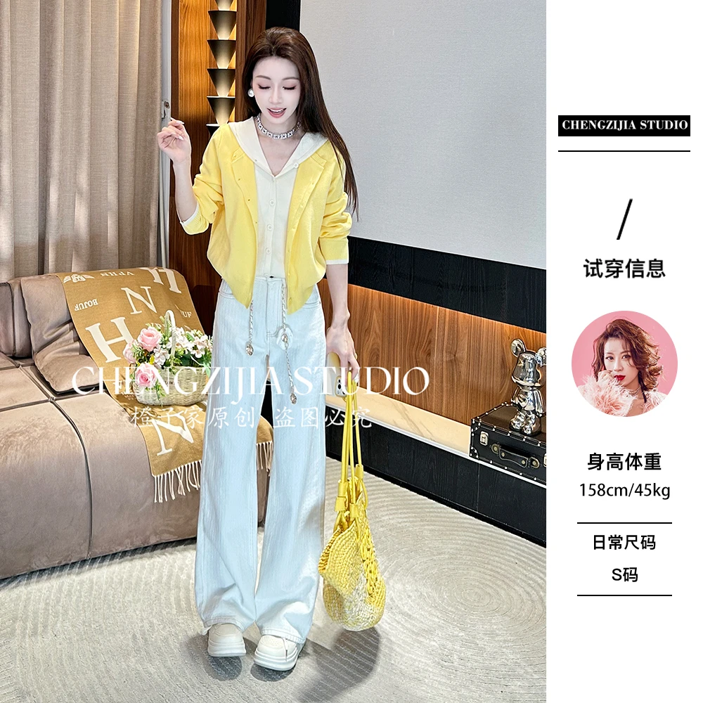 现【裴诗婷】橙子·studio【开春时节】DD00045假两件开衫上衣