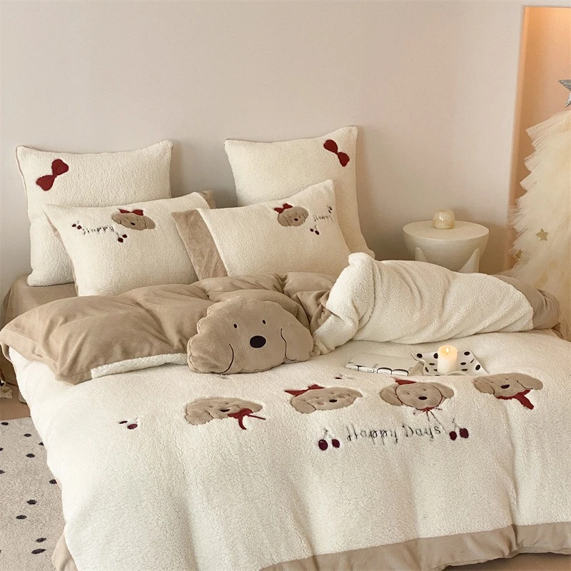 高级卡通牛奶绒四件套儿童冬季加厚珊瑚绒三件套被套床单床上用品