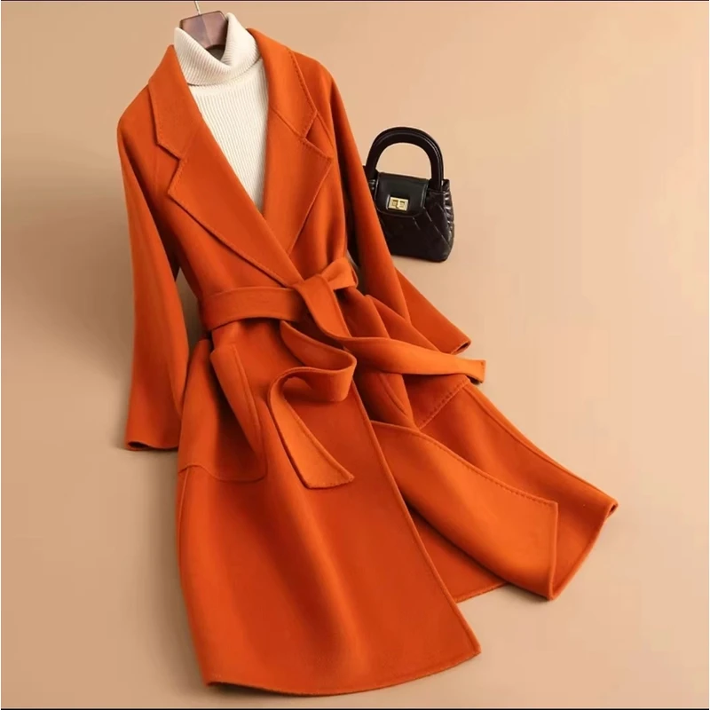 1142毛呢外套秋冬宽松中长款百搭冬季修身韩版双面呢