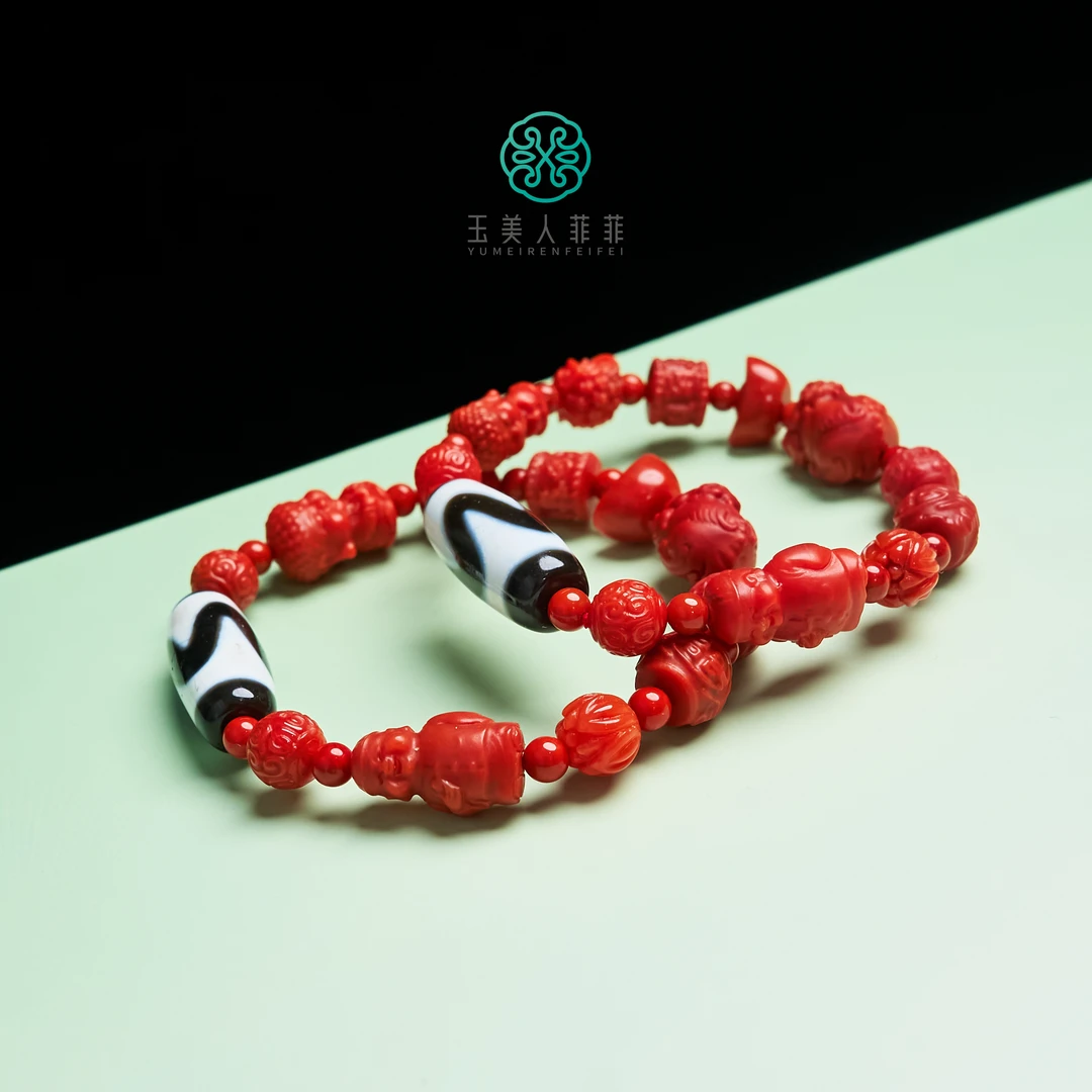 菲菲珠宝好/南红单圈多宝雕刻件手串/多样性发一