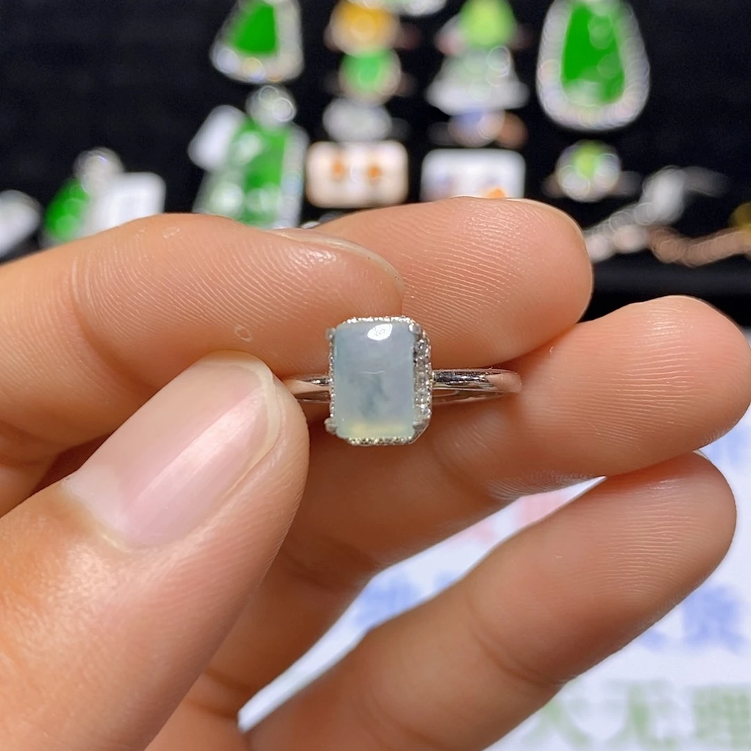 翡翠戒指银S925镶嵌21号