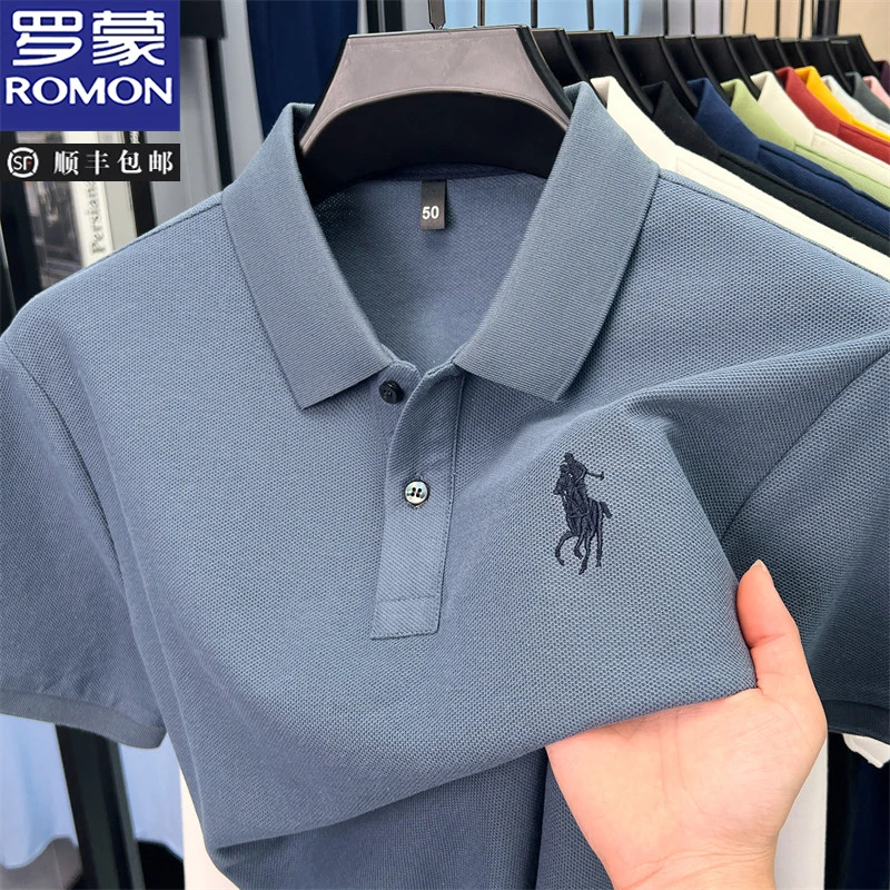 罗蒙棉质夏季休闲翻领男士透气Polo衫半袖薄款宽松中青年T恤
