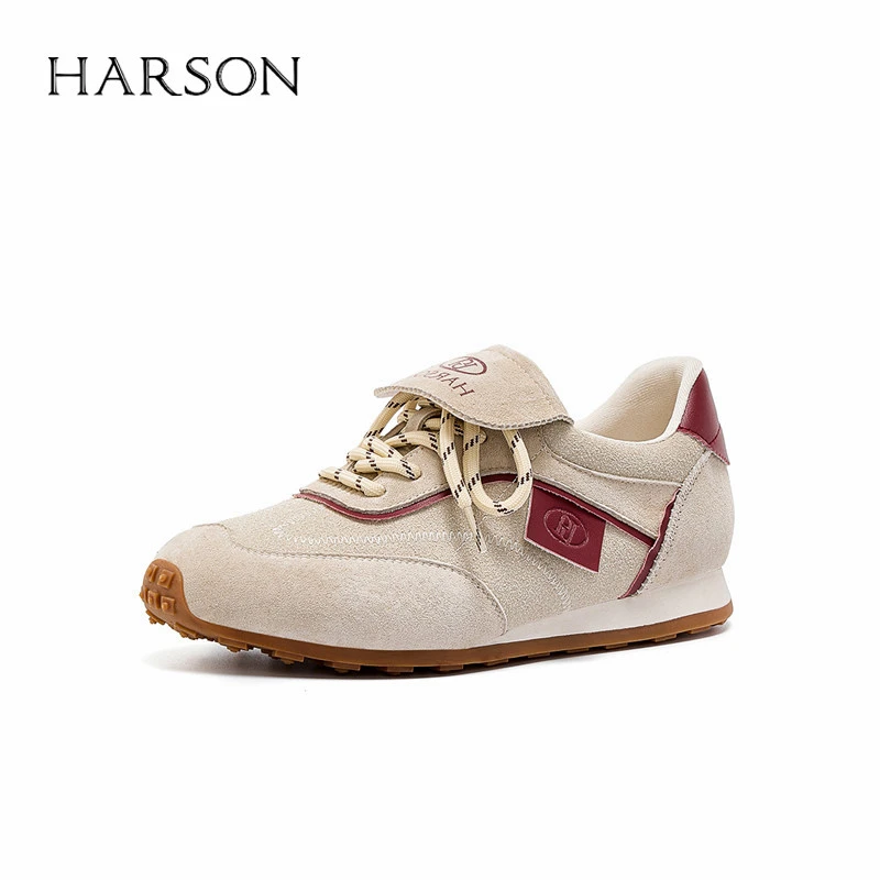 Harson/哈森春季圆头时尚休闲鞋时尚基本款透气女鞋潮流情侣系带