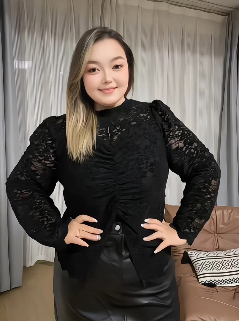 【有里衬】蕾丝弹力长袖半高领大码打底衫2025-SYLS01