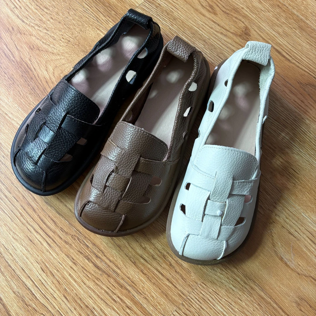 2831软底软皮牛皮皮鞋女鞋休闲真皮复古单鞋脚蹬圆头妈妈