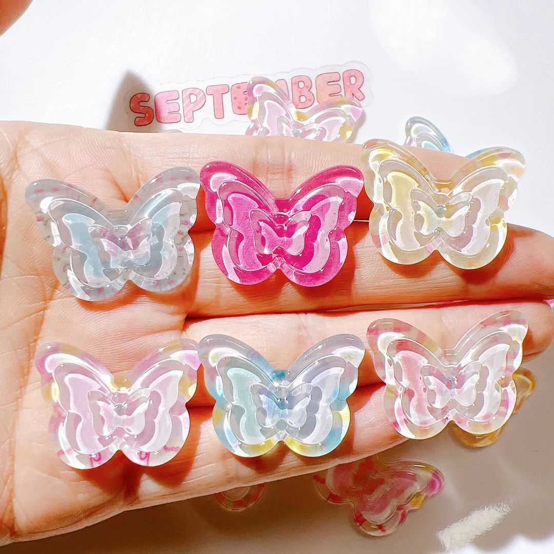 亚克力贴片手工材料奶油胶手机壳diy发夹发饰鞋花透明多巴胺蝴蝶