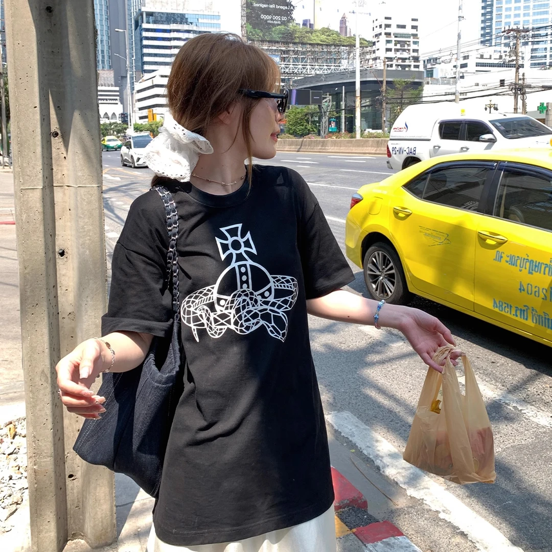 特大码300斤黑色短袖t恤女2025新款夏季女款宽松休闲印花半袖上衣