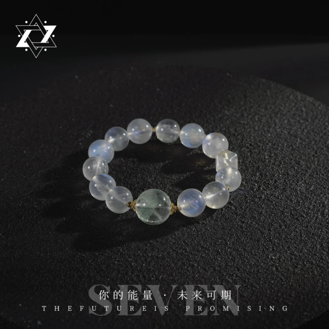 【印象吉祥】月光石+翠幽灵18k手串（多样性发其一）