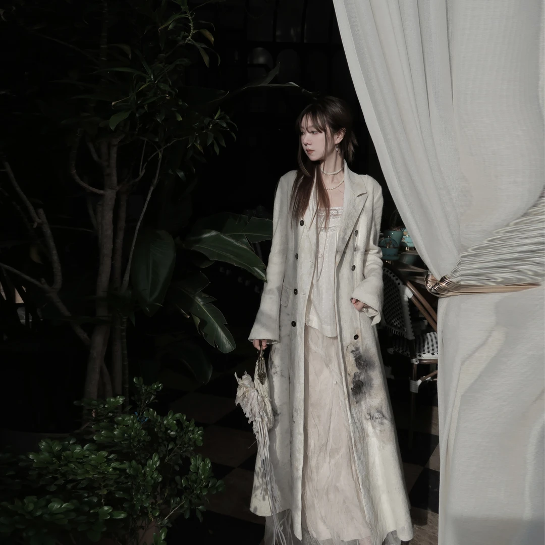 弥挲TT362625草木染设计师侘寂风羊毛外套时尚百搭女士气质毛呢