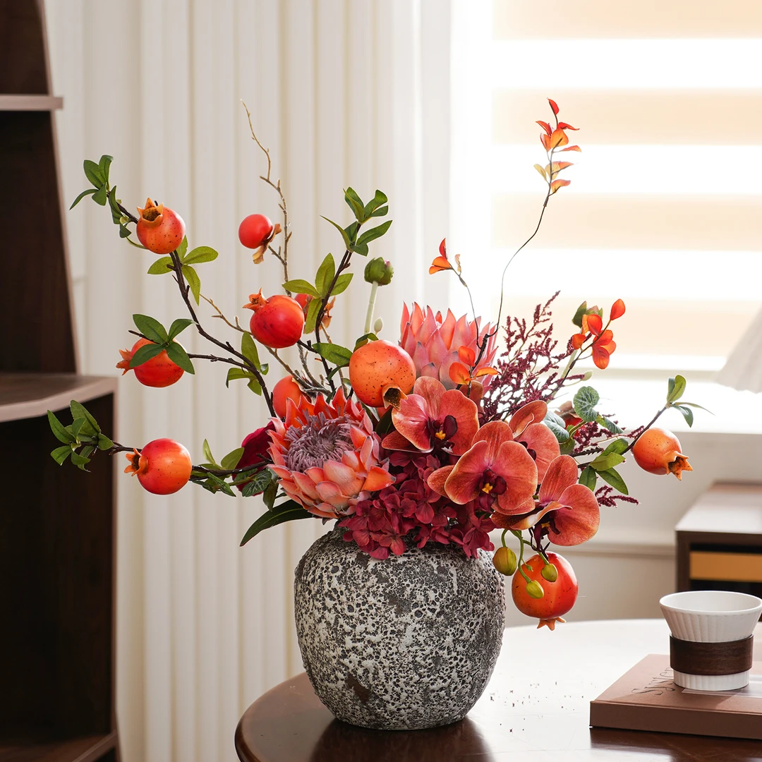 轻奢风仿真花束年宵花石榴帝王兰桌面花瓶装饰花艺餐桌假花摆件