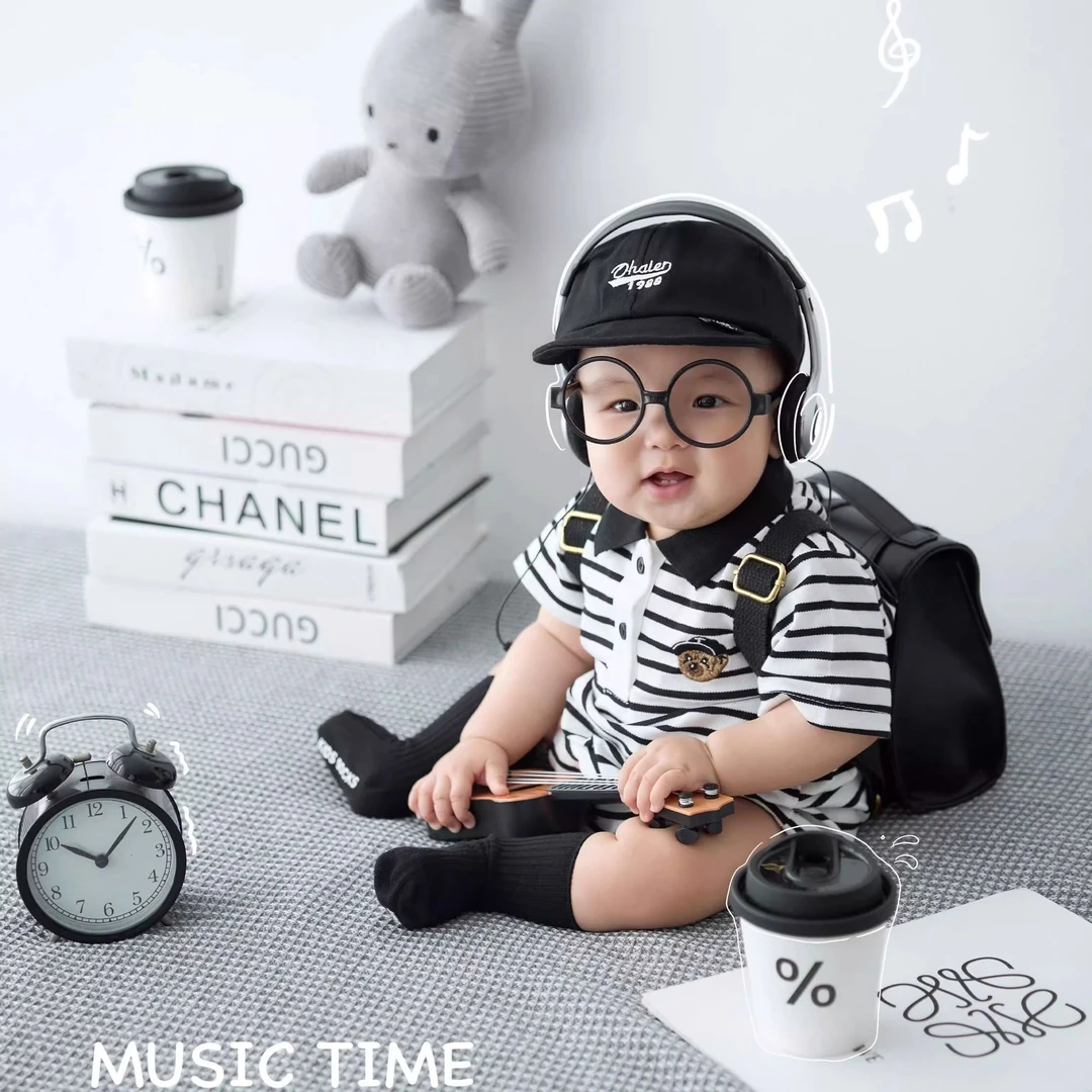 儿童摄影服装美式学院风宝宝百天照周岁照拍照服装影楼拍摄道具