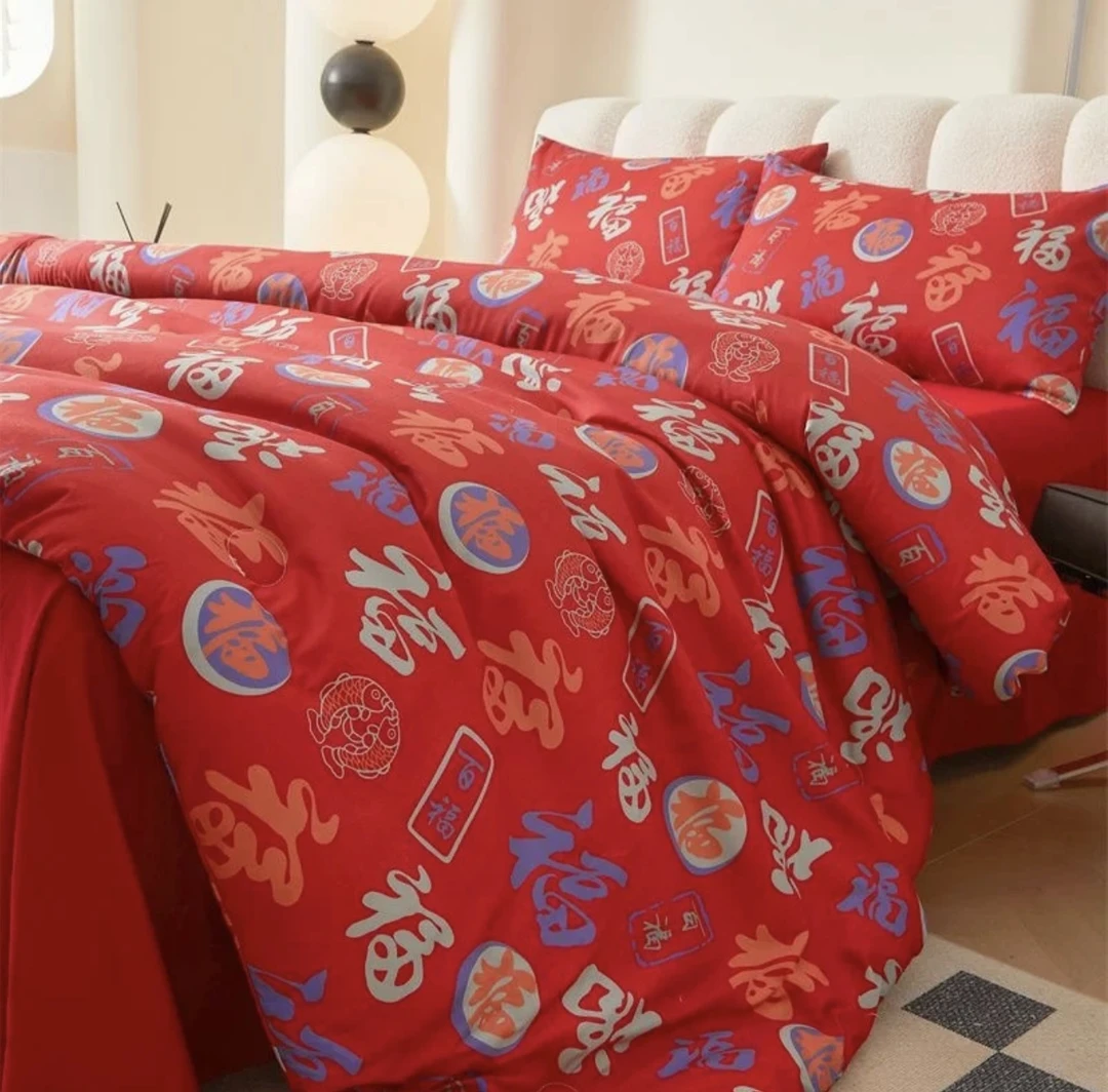 双人床单-【百福全家福】尺寸2.3*2.3米秋冬季加密加厚斜纹床单