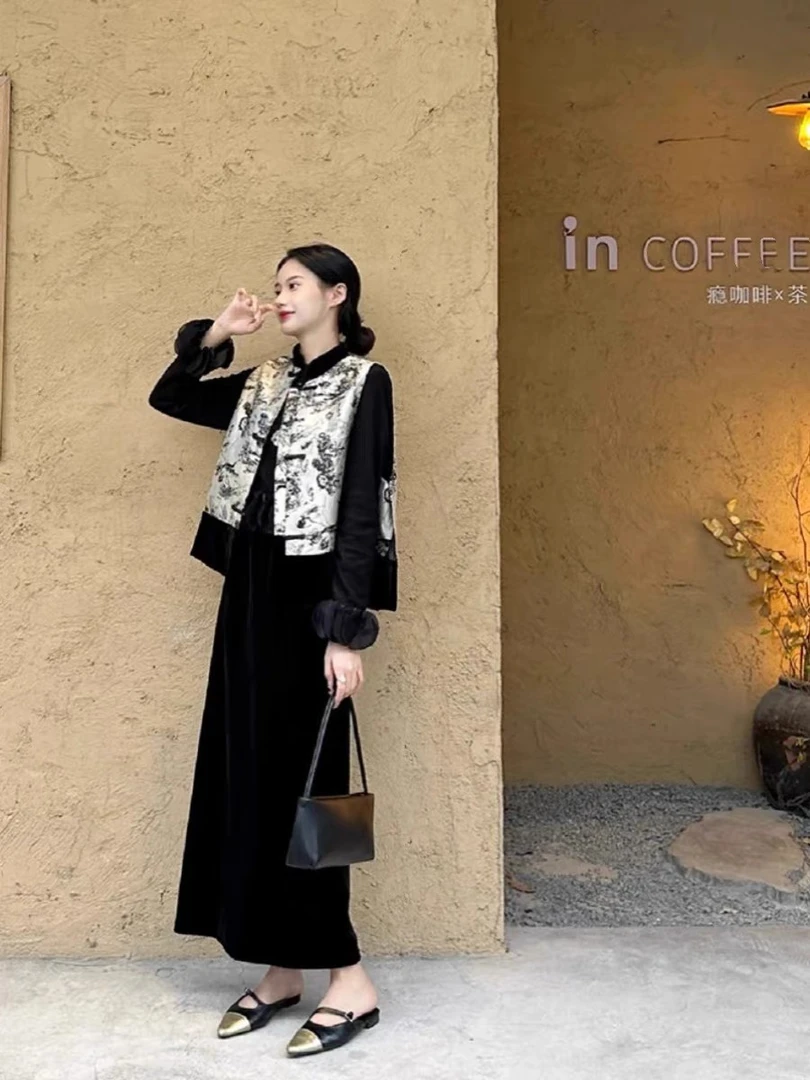 气质复古中国风三件套裙春季新款高级感裙子套装T833