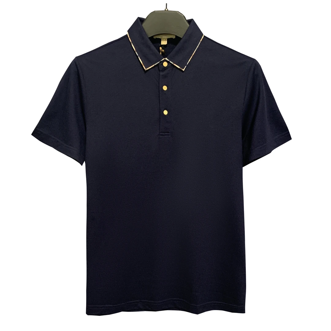 英国-雅G【5A桑蚕丝】冰丝凉感透气金属纽扣翻领男士POLO衫13035