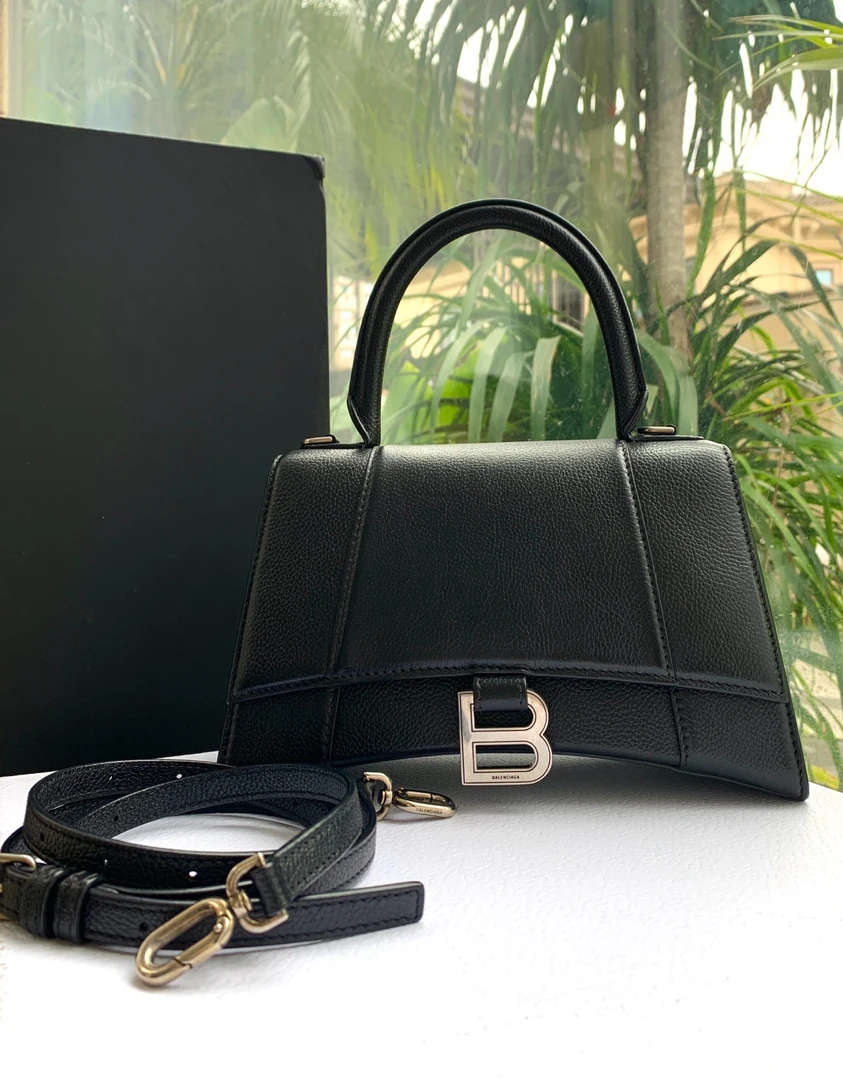 99新 Balenciaga/巴黎世家 黑银牛皮沙漏包S号99新z/6415黑色单肩